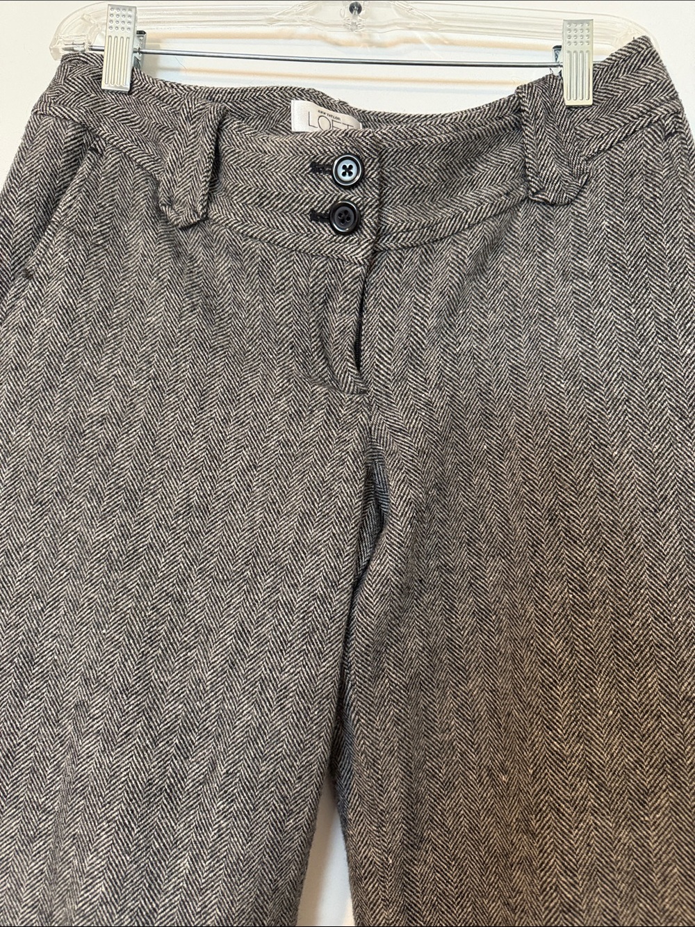 LOFT Women's Gray Herringbone Trousers - Picture 3 of 5